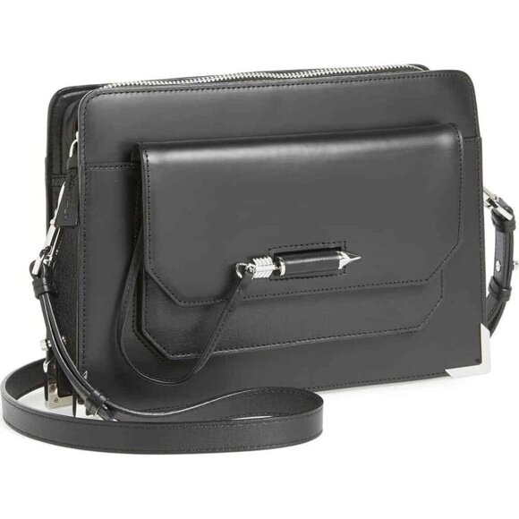 Mackage Handbags - MACKAGE-LAINE-Medium-Smooth Black Leather Arrow Bag-Sold Out Everywhere-NWT
